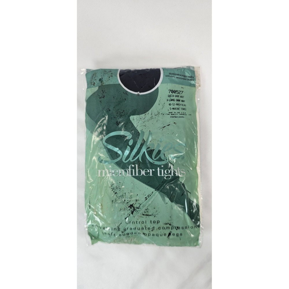 Vintage Silkies Microfiber Tights Dark Navy XL Control Top NOS USA Sealed